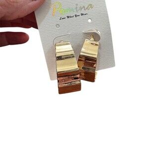 NWT Pomina Twisted Textured Statement Hoop Earrings Gold Tone Earrings